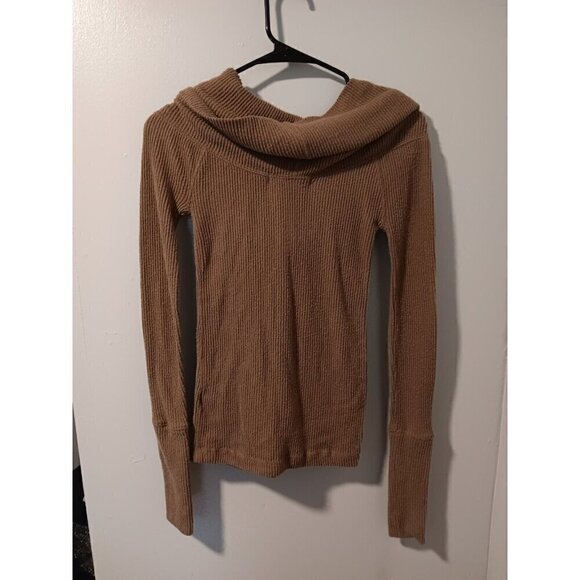 We the Free Snow Bunny Sz XS Off Shoulder Cowl Neck Ribbed Sweater Caramel - Picture 6 of 6